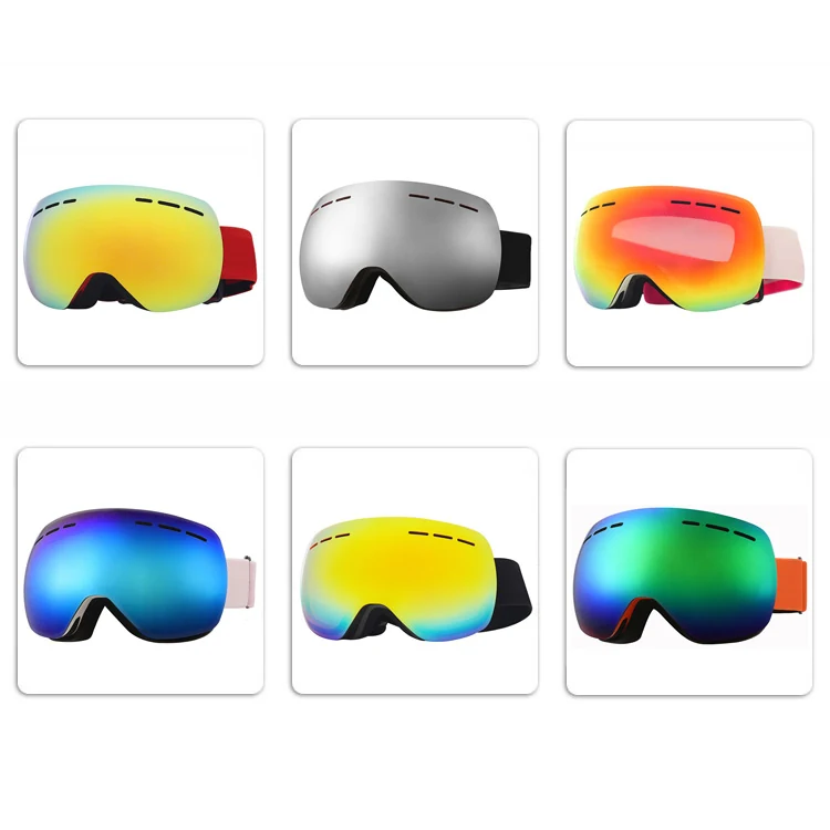 SK-J021 goggle fitted under a ski helmet with the elastic strap secured