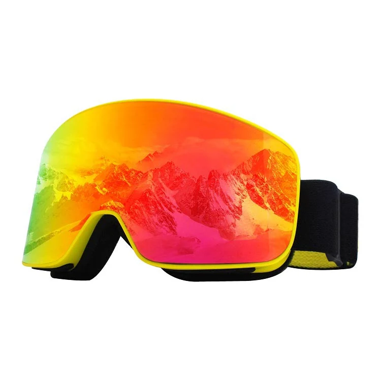 Side view of SK-J026 ski goggles showing triple-layer face foam and adjustable silicone-lined strap