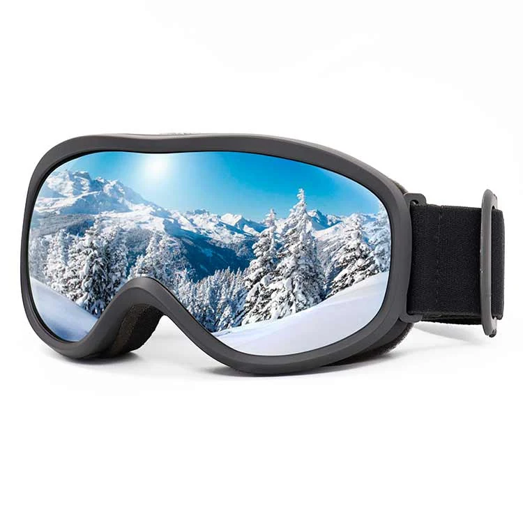 Front view of SK-J032 goggle with dual-layer lens and ventilation channels visible