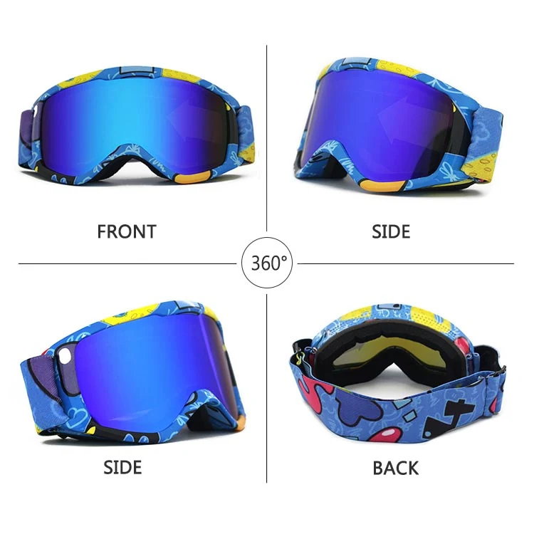 Close-up of SK-J040 goggle lens with anti-fog coating and ventilation channels