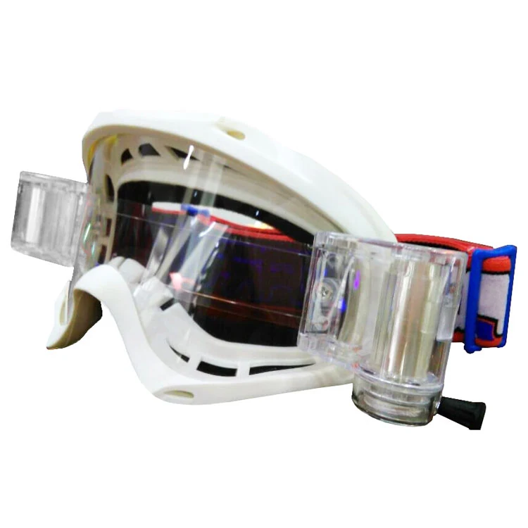 MT-Y652 goggle showing tear-off strips on the lens and adjustable elastic strap