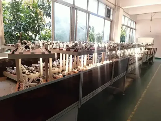 Rows of LED spotlights lit on the ageing test rack