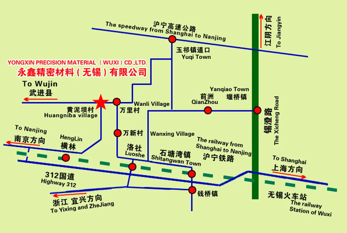 Location map showing the Yongxin Precision Material plant in Yuqi Town Huishan District Wuxi Jiangsu Province