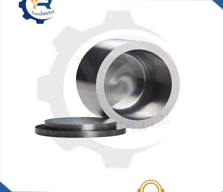 Tungsten carbide ball mill grinding jar shown with its flat lid on a white background