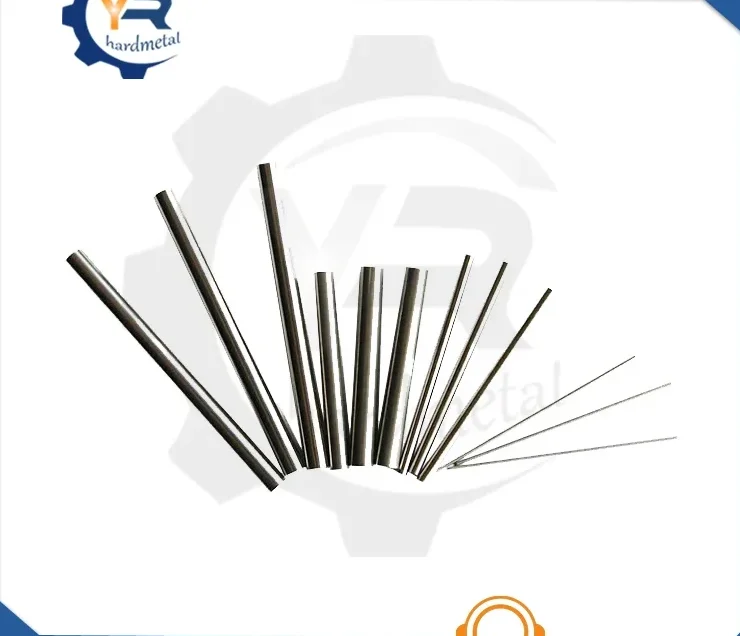 Polished carbide rods of varying lengths fanned out on a white background