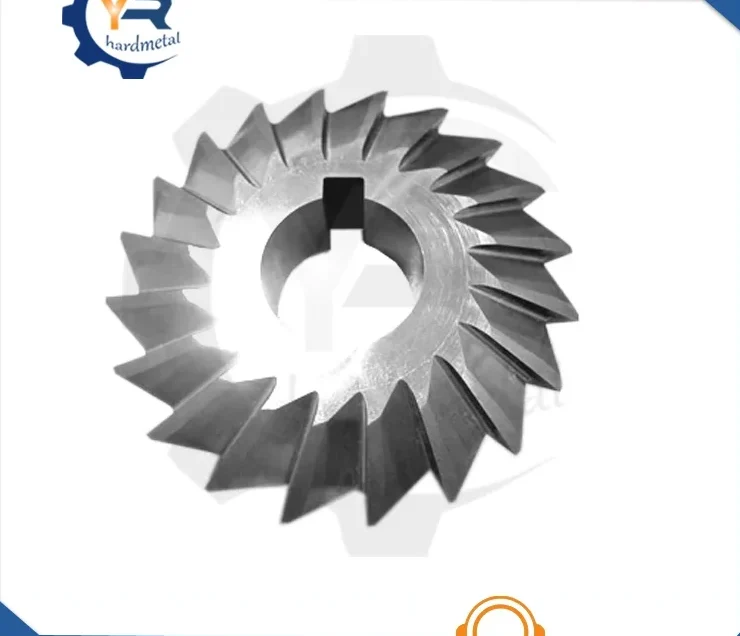 Staggered-tooth side milling cutter blade with keyed center bore, photographed on a white background