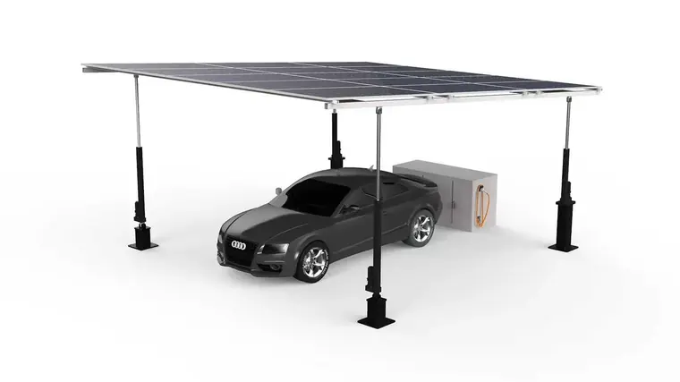 Double-bay residential solar carport canopy sheltering a car