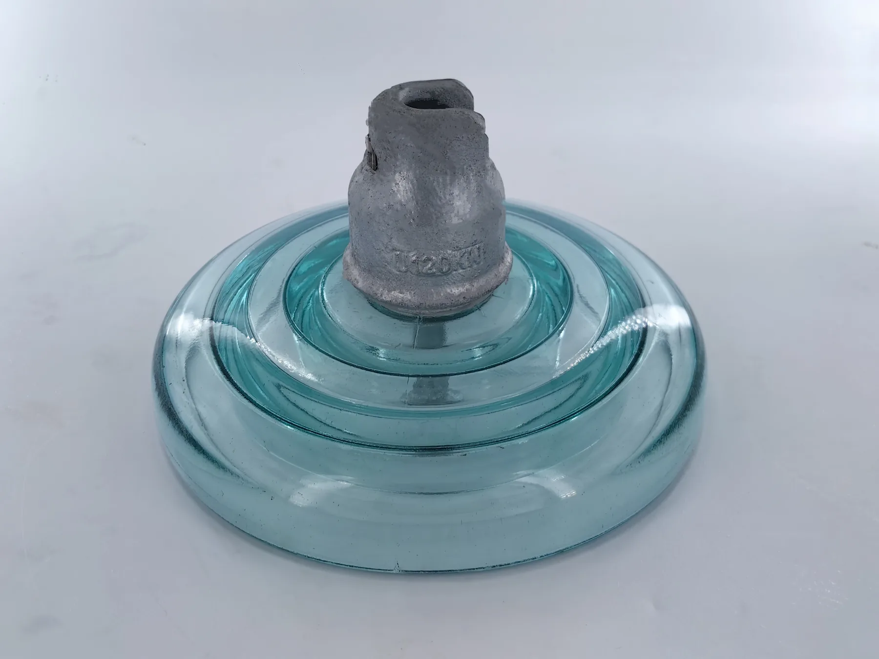 Toughened glass fog profile insulator disc seen from above