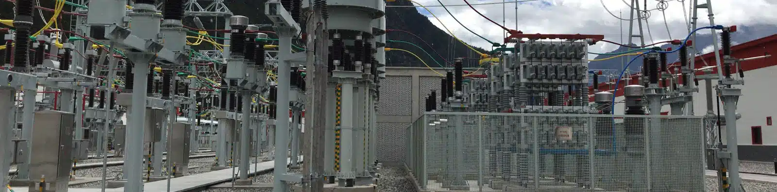Outdoor substation switchyard with post insulators and disconnectors