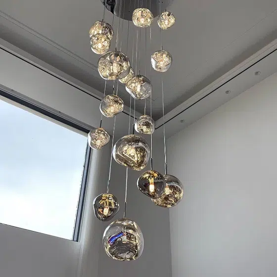 1-14 Heads Lava Acrylic Pendant Light in Aluminum and Acrylic, scale view