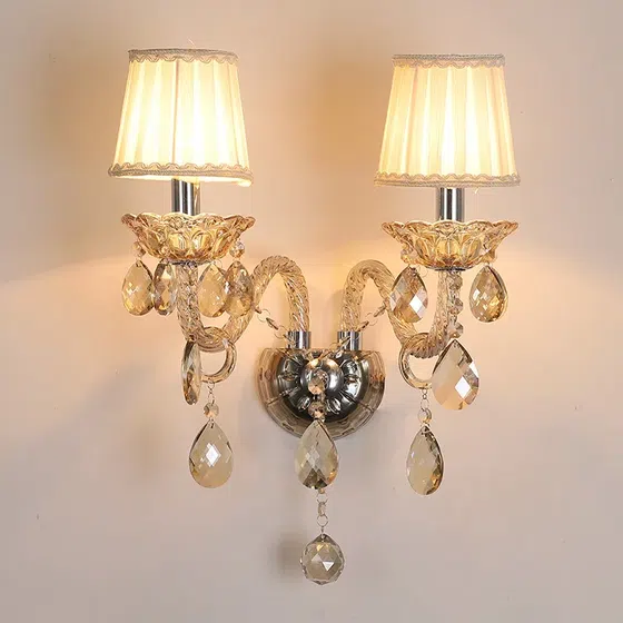 1/2 Heads Glass Candle Crystal Wall Lamp in Glass and Iron and Crystal, product photograph