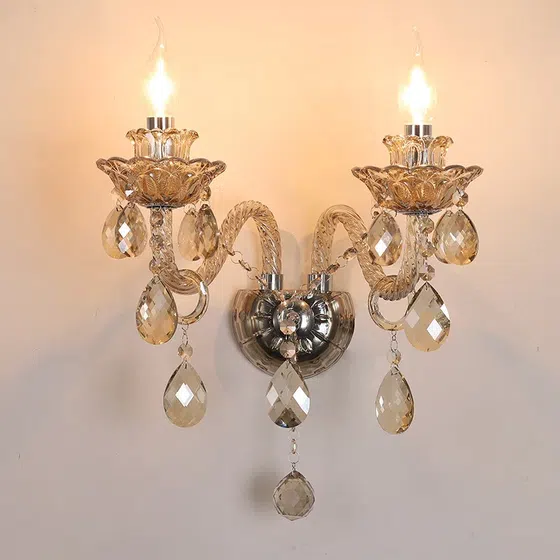 1/2 Heads Glass Candle Crystal Wall Lamp in Glass and Iron and Crystal, detail view