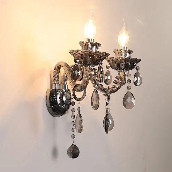 1/2 Heads Glass Candle Crystal Wall Lamp in Glass and Iron and Crystal, installed view