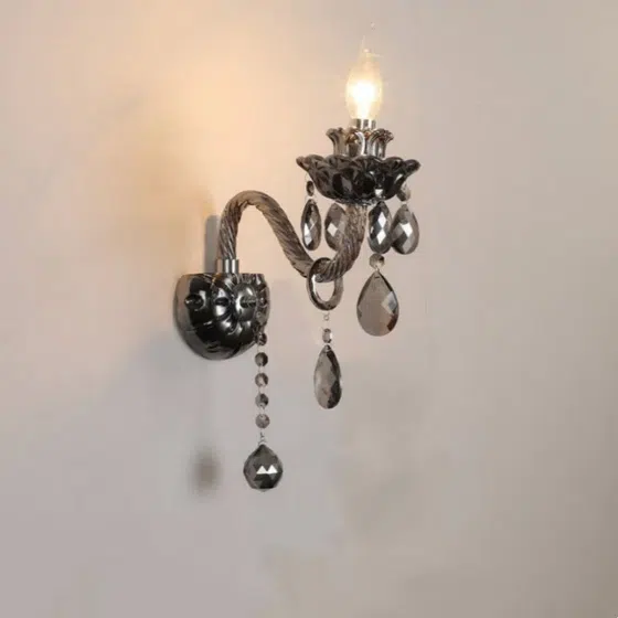1/2 Heads Glass Candle Crystal Wall Lamp in Glass and Iron and Crystal, scale view