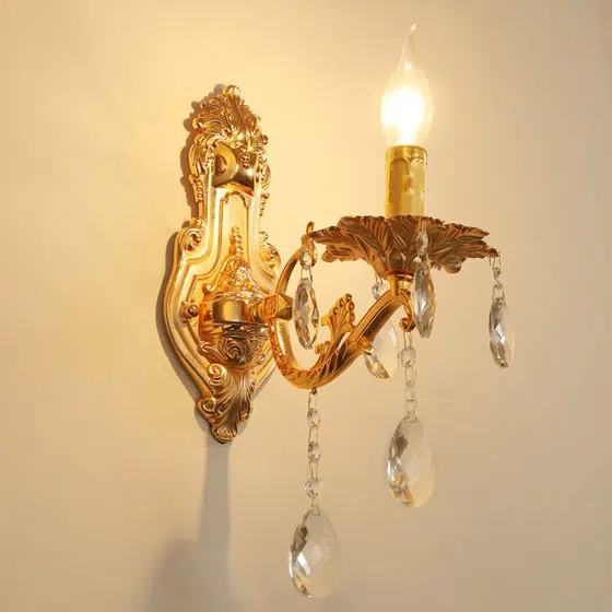 1-2 Heads Glass Crystal Wall Lamp in Glass and Iron and Crystal, detail view