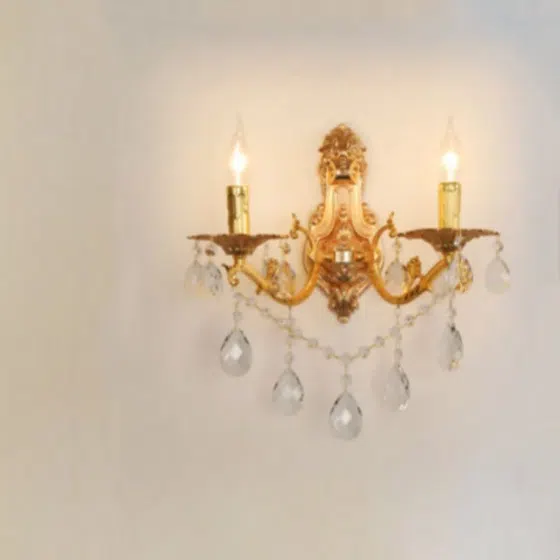 1-2 Heads Glass Crystal Wall Lamp in Glass and Iron and Crystal, installed view
