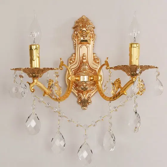 1-2 Heads Glass Crystal Wall Lamp in Glass and Iron and Crystal, scale view