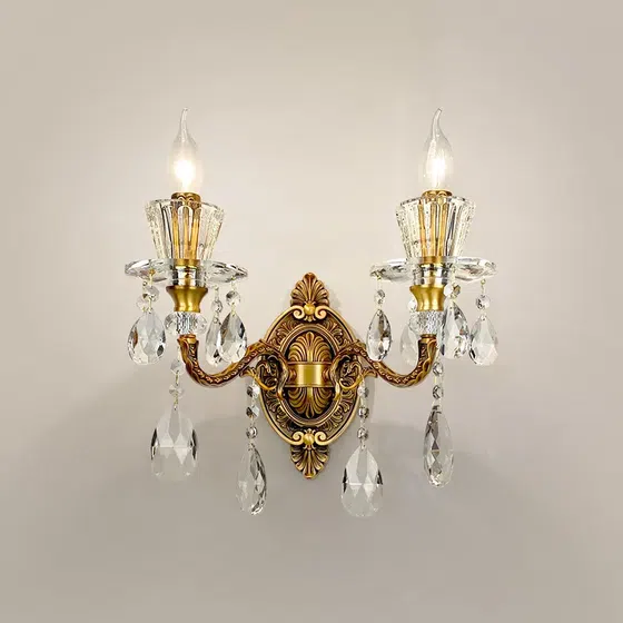 1-2 Heads Glass Tube Copper Wall Lamp in Iron and Glass and Crystal, product photograph