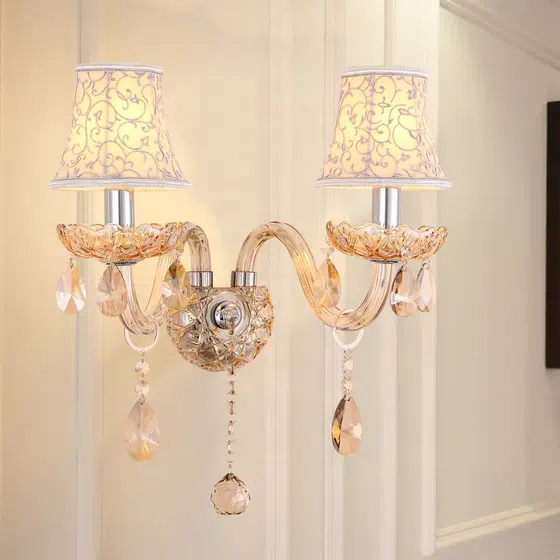 1-3 Heads Glass Candle Crystal Wall Lamp in Iron and Glass and Crystal, product photograph