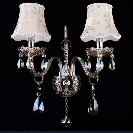1-3 Heads Glass Candle Crystal Wall Lamp in Iron and Glass and Crystal, detail view