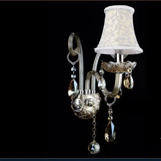 1-3 Heads Glass Candle Crystal Wall Lamp in Iron and Glass and Crystal, installed view