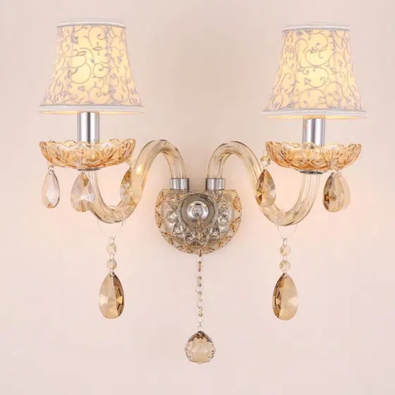 1-3 Heads Glass Candle Crystal Wall Lamp in Iron and Glass and Crystal, scale view
