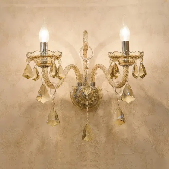 1-3 Heds Amber Crystal Wall Light in Iron and Glass and Crystal, product photograph