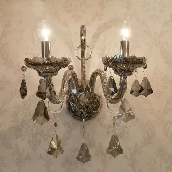 1-3 Heds Amber Crystal Wall Light in Iron and Glass and Crystal, detail view