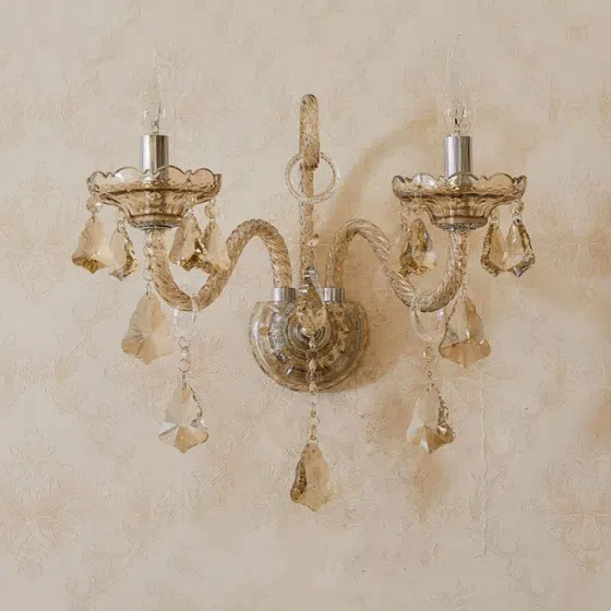 1-3 Heds Amber Crystal Wall Light in Iron and Glass and Crystal, installed view