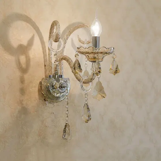 1-3 Heds Amber Crystal Wall Light in Iron and Glass and Crystal, scale view