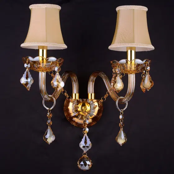 1-3 Heads Iron Glass Crystal Wall Lamp in Iron and Glass and Crystal, detail view
