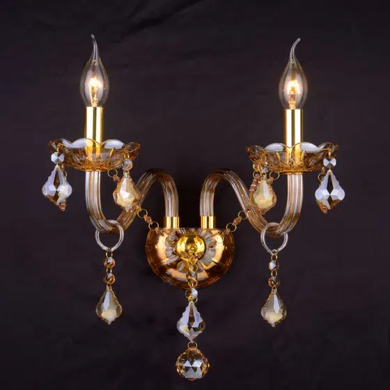 1-3 Heads Iron Glass Crystal Wall Lamp in Iron and Glass and Crystal, installed view