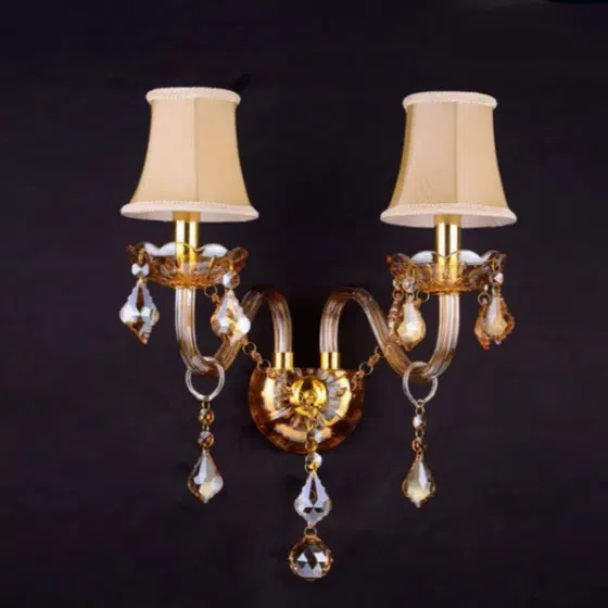 1-3 Heads Iron Glass Crystal Wall Lamp in Iron and Glass and Crystal, scale view
