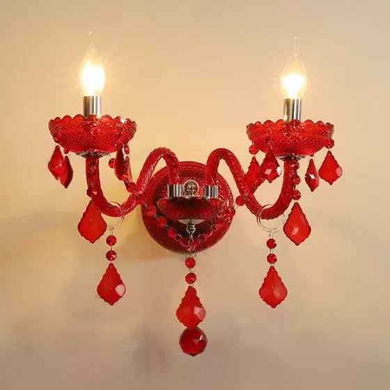1-5 Heads Red Crystal Glass Wall Lamp in Glass and Iron and Crystal, product photograph