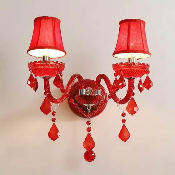 1-5 Heads Red Crystal Glass Wall Lamp in Glass and Iron and Crystal, detail view