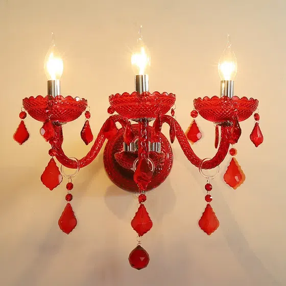 1-5 Heads Red Crystal Glass Wall Lamp in Glass and Iron and Crystal, installed view