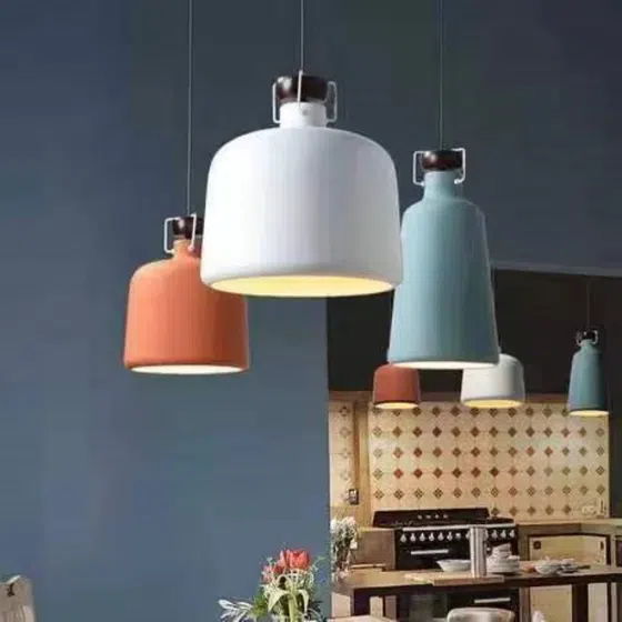 1-Head Iron LED Pendant Lamp in Aluminum Cover and Iron Bracket, product photograph