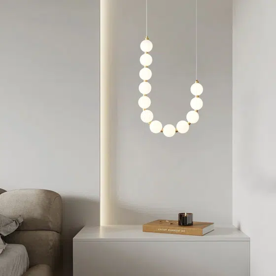 10-15 Heads PE Ball LED Pendant Lamp in Aluminum and PE, installed view