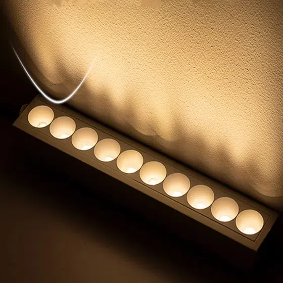 10/20/30W Recessed Dimmable Linear LED Grill Spotlight in Aluminum, installed view