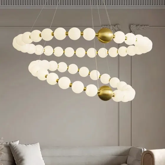 10-32 Heads PE Ball Gold Pendant Lamp in Aluminum and PE, product photograph