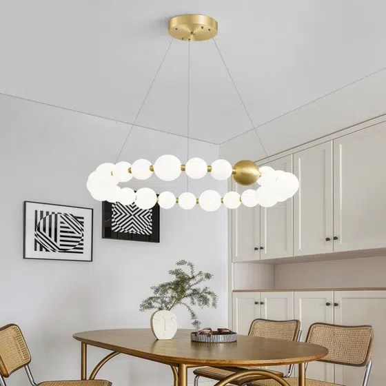 10-32 Heads PE Ball Gold Pendant Lamp in Aluminum and PE, scale view