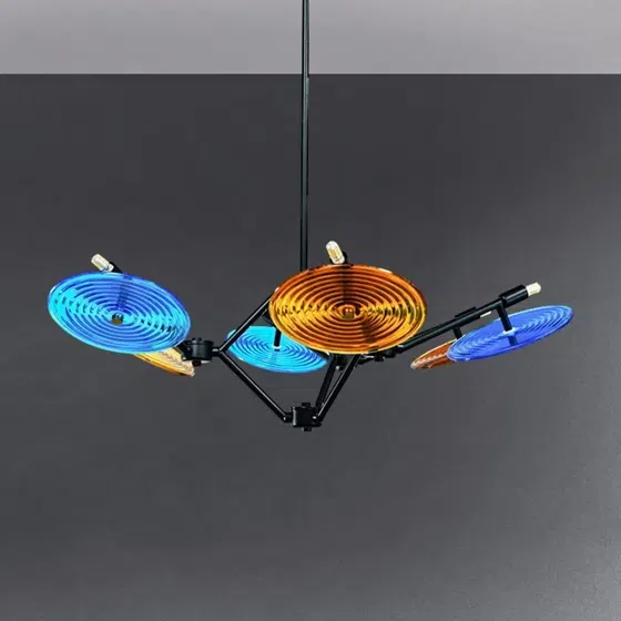 12 Heads Black Coffee Blue Pendant Lamp in Iron Plating and Glass, detail view