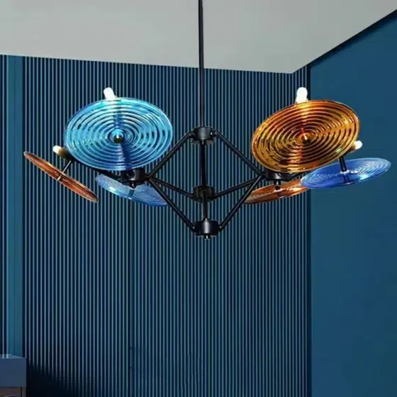 12 Heads Black Coffee Blue Pendant Lamp in Iron Plating and Glass, installed view