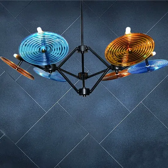 12 Heads Black Coffee Blue Pendant Lamp in Iron Plating and Glass, scale view