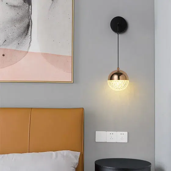 12W Iron Acrylic Ball Wall Lamp in Iron and Acrylic, detail view