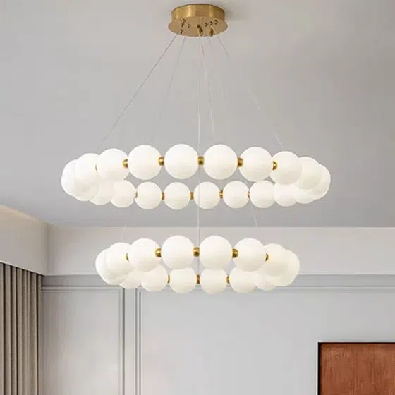 13-58 Heads White Ball Pendant Lamp in Aluminum and PE, product photograph