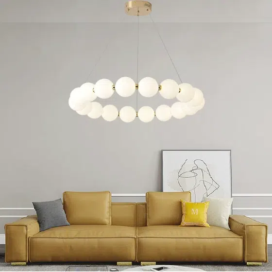 13-58 Heads White Ball Pendant Lamp in Aluminum and PE, detail view