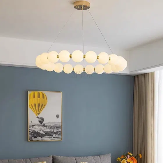 13-58 Heads White Ball Pendant Lamp in Aluminum and PE, scale view