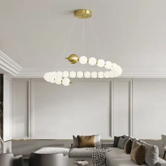 15-30 Heads PE Ball Copper Pendant Light in Aluminum and PE, product photograph