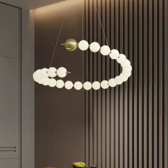 15-30 Heads PE Ball Copper Pendant Light in Aluminum and PE, detail view